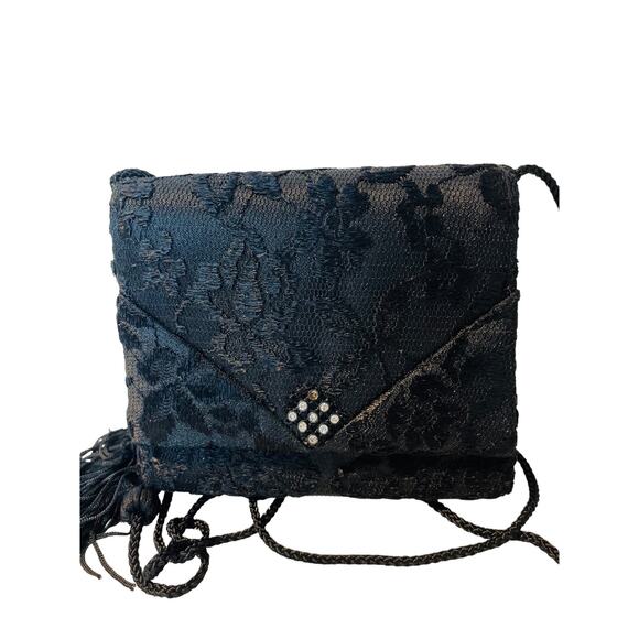 La Regale Lace Mini Tassel Evening Bag Purse Black - Picture 9 of 12